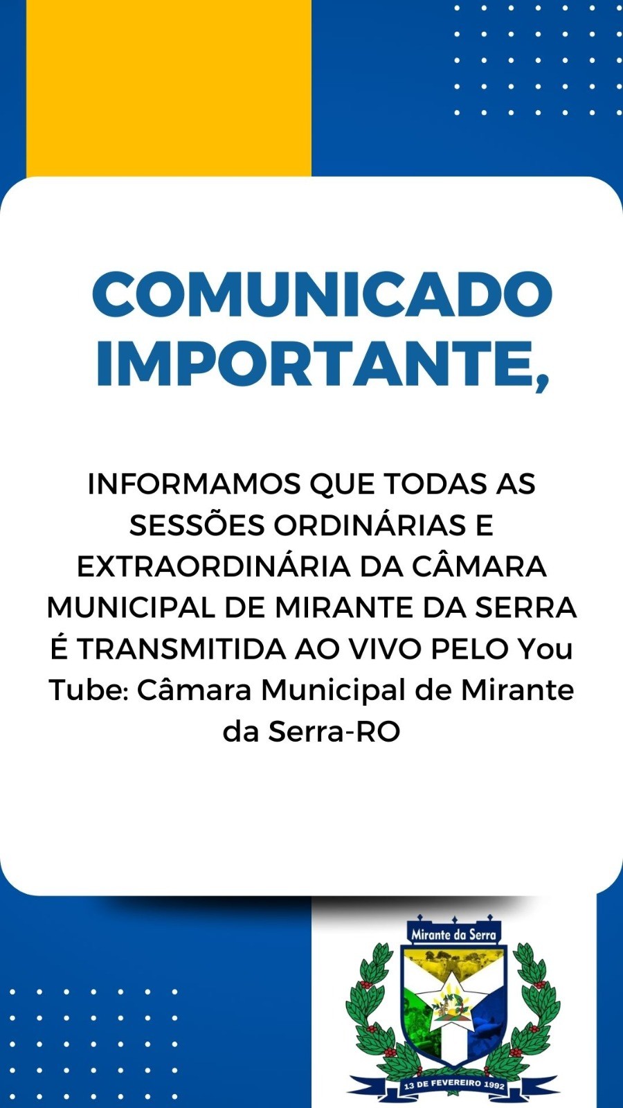 Comunicado Transmissões das Sessões